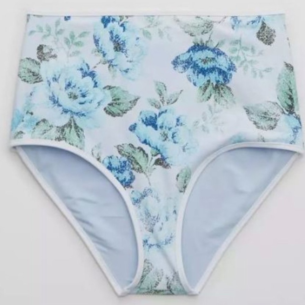 Aerie Floral Printed Full Coverage High Waisted Bikini Bottom
